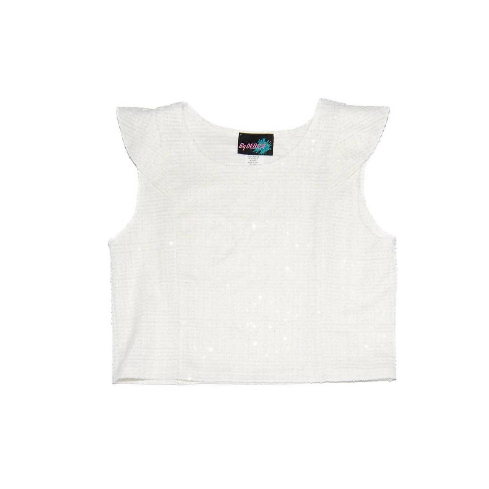 NEW BY DEBRA girl's leah sequin flutter sleeve top in white